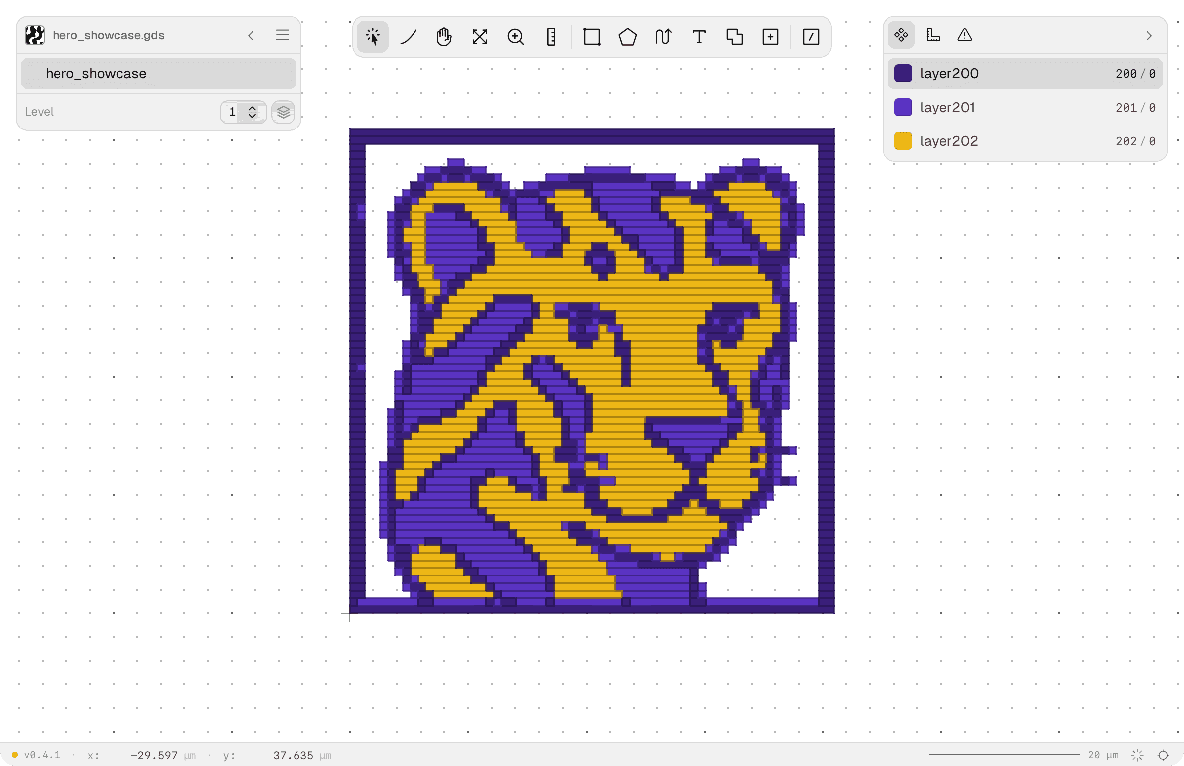 A photonic circuit laid out in the Rosette editor